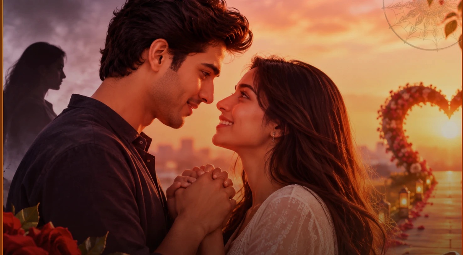 A couple reunited at sunset, representing a resolved love problem